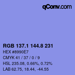 カラーコード: RGB 137.1 144.8 231 | qconv.com