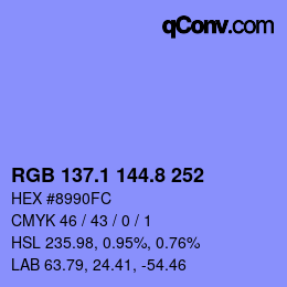 カラーコード: RGB 137.1 144.8 252 | qconv.com