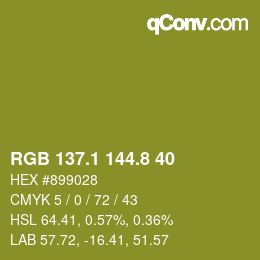カラーコード: RGB 137.1 144.8 40 | qconv.com