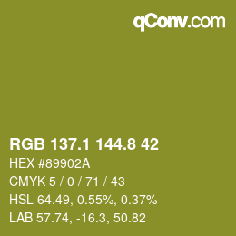 カラーコード: RGB 137.1 144.8 42 | qconv.com