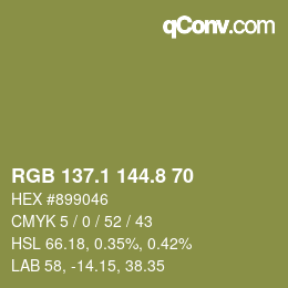 Color code: RGB 137.1 144.8 70 | qconv.com