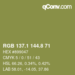 Color code: RGB 137.1 144.8 71 | qconv.com
