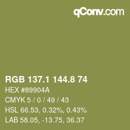 カラーコード: RGB 137.1 144.8 74 | qconv.com