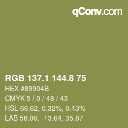 Color code: RGB 137.1 144.8 75 | qconv.com