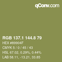 Color code: RGB 137.1 144.8 79 | qconv.com