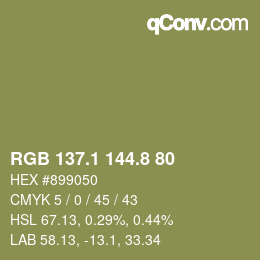 Color code: RGB 137.1 144.8 80 | qconv.com