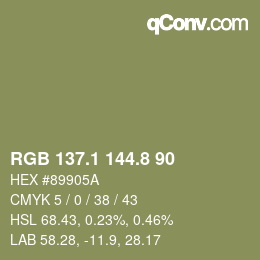 Color code: RGB 137.1 144.8 90 | qconv.com