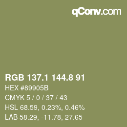 カラーコード: RGB 137.1 144.8 91 | qconv.com