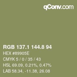 Color code: RGB 137.1 144.8 94 | qconv.com