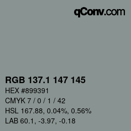 カラーコード: RGB 137.1 147 145 | qconv.com