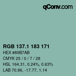 カラーコード: RGB 137.1 183 171 | qconv.com