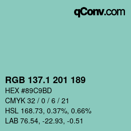 カラーコード: RGB 137.1 201 189 | qconv.com