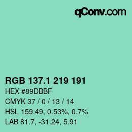 カラーコード: RGB 137.1 219 191 | qconv.com