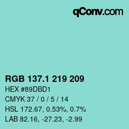 カラーコード: RGB 137.1 219 209 | qconv.com
