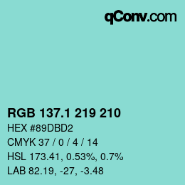カラーコード: RGB 137.1 219 210 | qconv.com