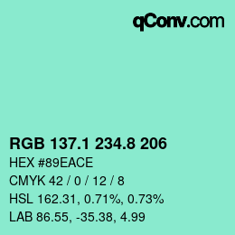 Color code: RGB 137.1 234.8 206 | qconv.com