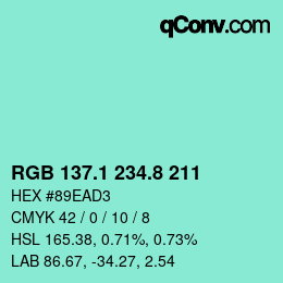 Color code: RGB 137.1 234.8 211 | qconv.com