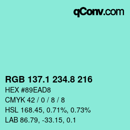Color code: RGB 137.1 234.8 216 | qconv.com