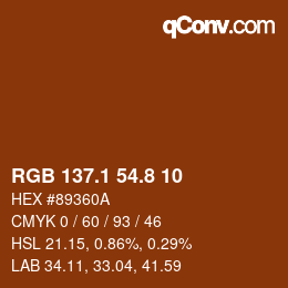 Color code: RGB 137.1 54.8 10 | qconv.com