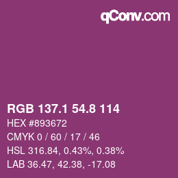 カラーコード: RGB 137.1 54.8 114 | qconv.com