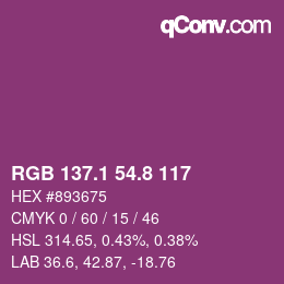 カラーコード: RGB 137.1 54.8 117 | qconv.com