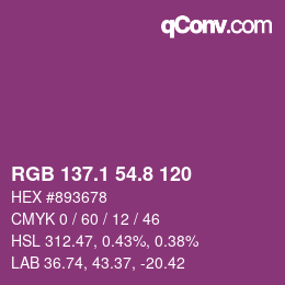 カラーコード: RGB 137.1 54.8 120 | qconv.com
