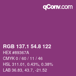 カラーコード: RGB 137.1 54.8 122 | qconv.com