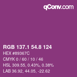 カラーコード: RGB 137.1 54.8 124 | qconv.com