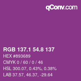 カラーコード: RGB 137.1 54.8 137 | qconv.com