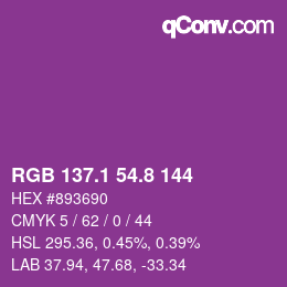 カラーコード: RGB 137.1 54.8 144 | qconv.com