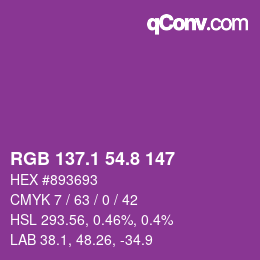 カラーコード: RGB 137.1 54.8 147 | qconv.com