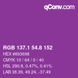 カラーコード: RGB 137.1 54.8 152 | qconv.com