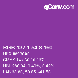 カラーコード: RGB 137.1 54.8 160 | qconv.com