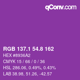 カラーコード: RGB 137.1 54.8 162 | qconv.com