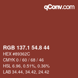 Color code: RGB 137.1 54.8 44 | qconv.com
