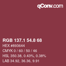 カラーコード: RGB 137.1 54.8 68 | qconv.com