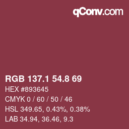 カラーコード: RGB 137.1 54.8 69 | qconv.com