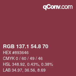 カラーコード: RGB 137.1 54.8 70 | qconv.com