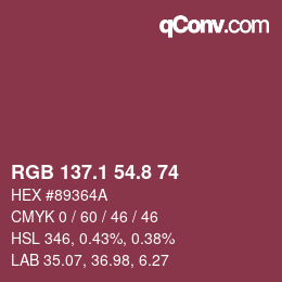 カラーコード: RGB 137.1 54.8 74 | qconv.com