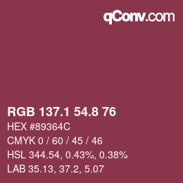 カラーコード: RGB 137.1 54.8 76 | qconv.com