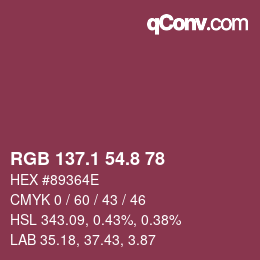 カラーコード: RGB 137.1 54.8 78 | qconv.com