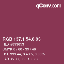 カラーコード: RGB 137.1 54.8 83 | qconv.com