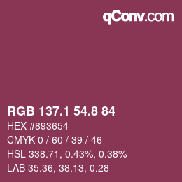 カラーコード: RGB 137.1 54.8 84 | qconv.com
