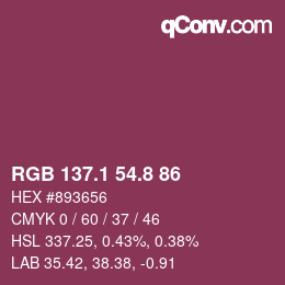 カラーコード: RGB 137.1 54.8 86 | qconv.com