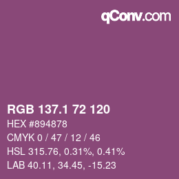 カラーコード: RGB 137.1 72 120 | qconv.com