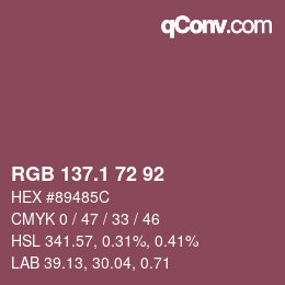 カラーコード: RGB 137.1 72 92 | qconv.com
