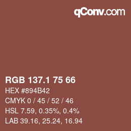 カラーコード: RGB 137.1 75 66 | qconv.com