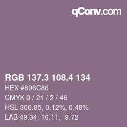 カラーコード: RGB 137.3 108.4 134 | qconv.com