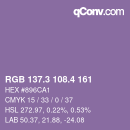 カラーコード: RGB 137.3 108.4 161 | qconv.com