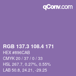 カラーコード: RGB 137.3 108.4 171 | qconv.com